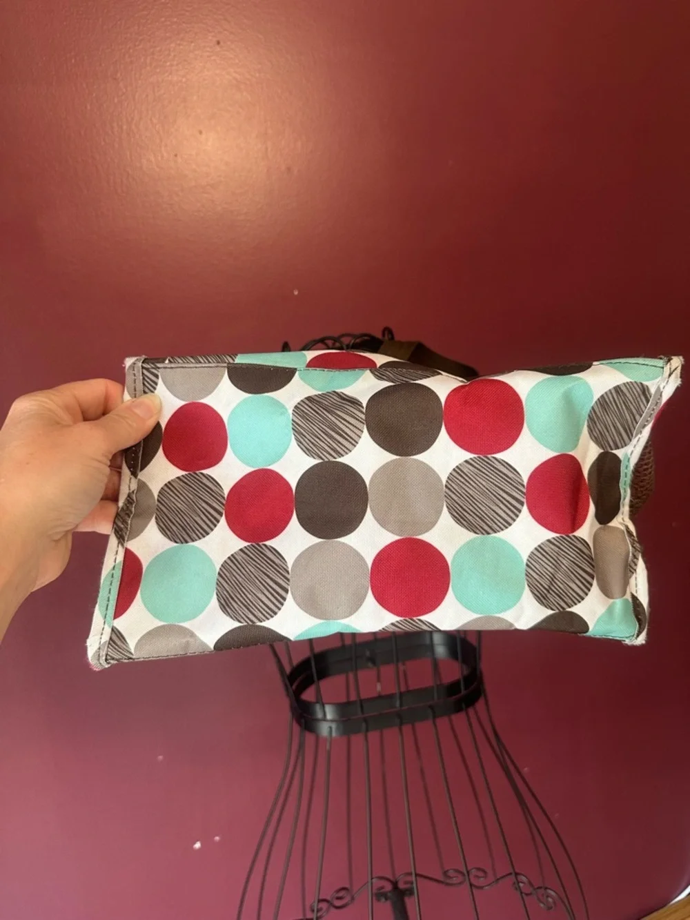 thirty-one Polka Dot Tote in Red, Aqua & Brown